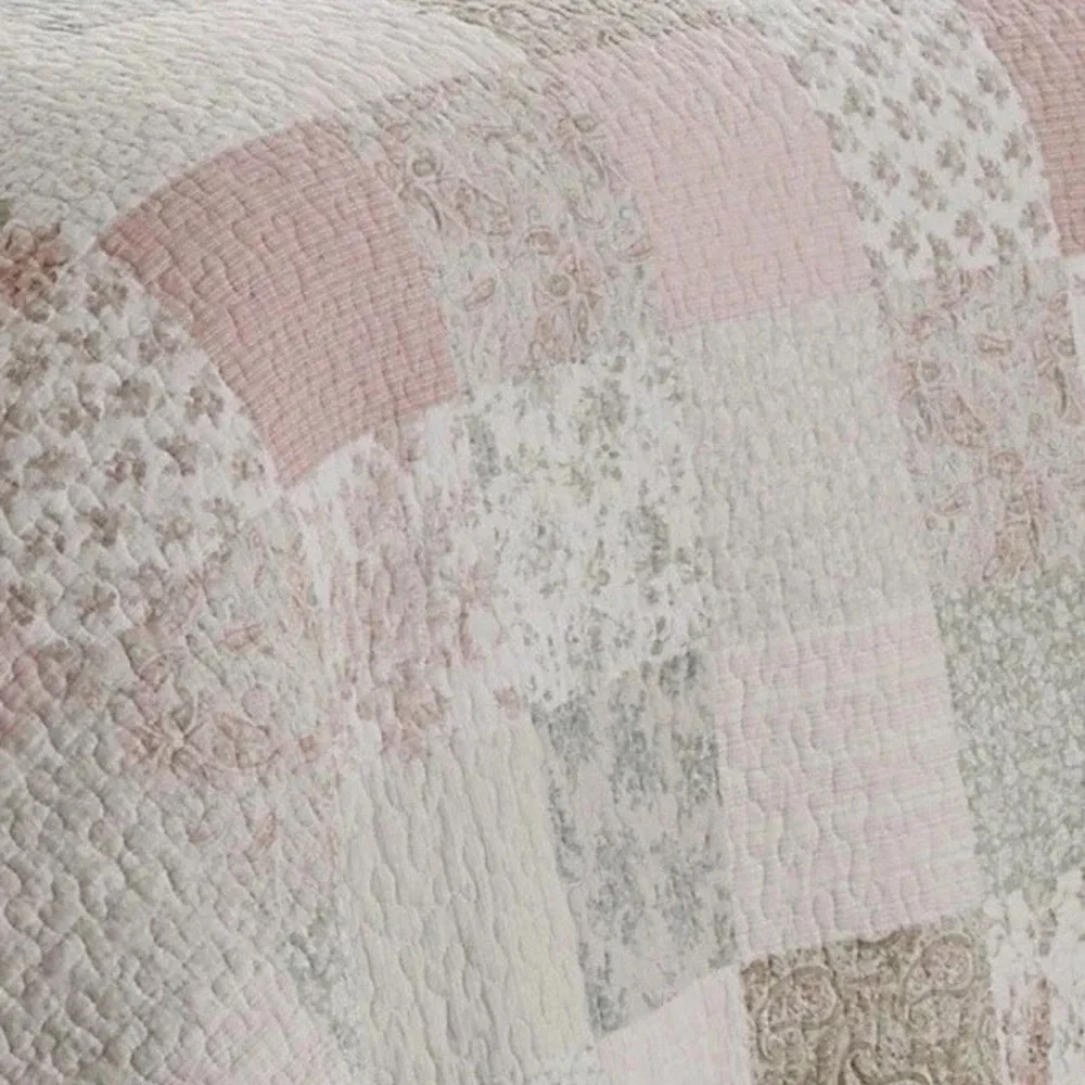 Laura Ashley Full/Queen PINK Patchwork Quilt Set Reversible 100% COTTON ~ 3Pc